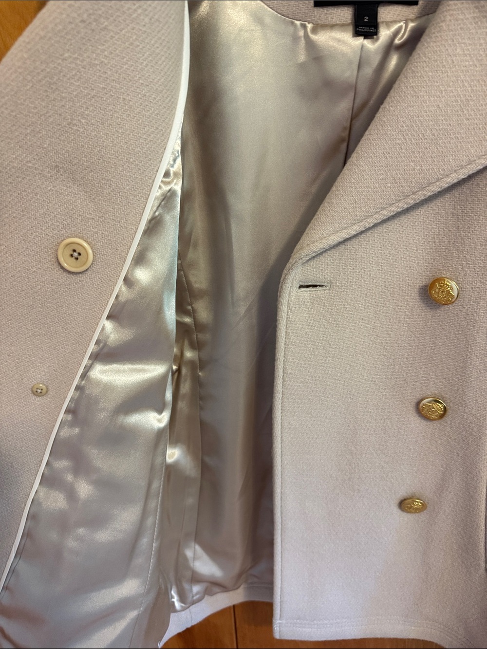 J. Crew Double-Breasted Light Taupe Wool Peacoat with Gold Buttons - Picture 3 of 6